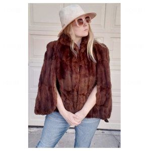 Vintage Genuine Fox Fur Mink Brown Poncho Cape Coat